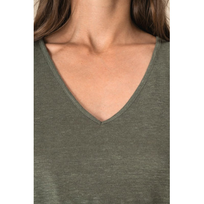 Macacão em malha de manga curta em linho de senhora